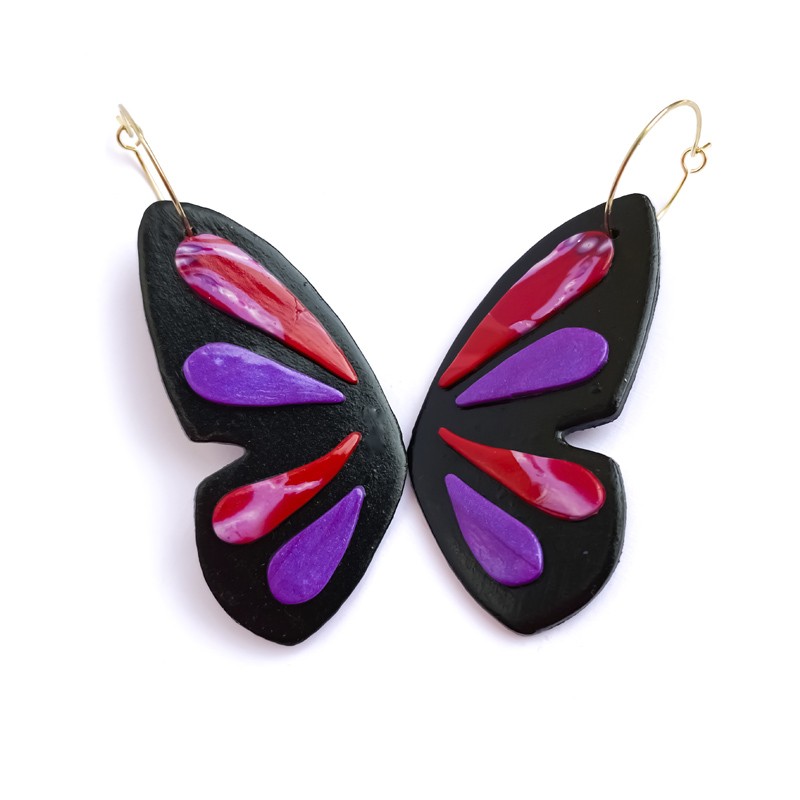 Aros Ala de Mariposa Morado y Rojo