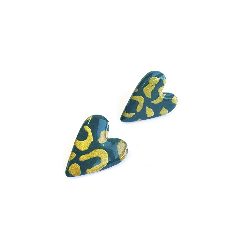 Aros Corazón Verde Ópalo Print M