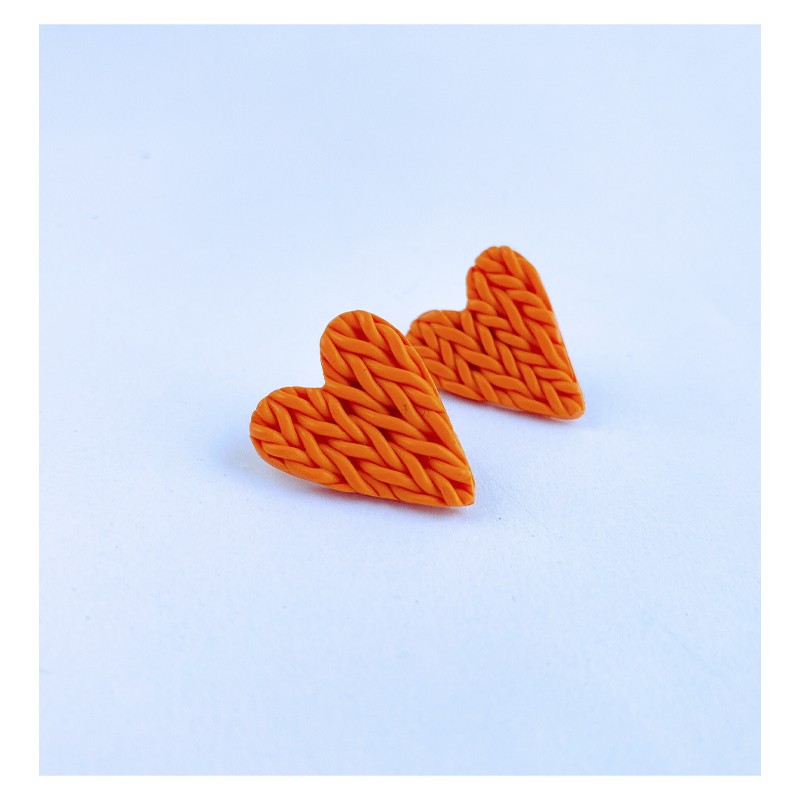 Aros Corazón Tejido Naranja