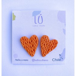Aros Corazón Tejido Naranja