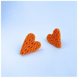 Aros Corazón Tejido Naranja