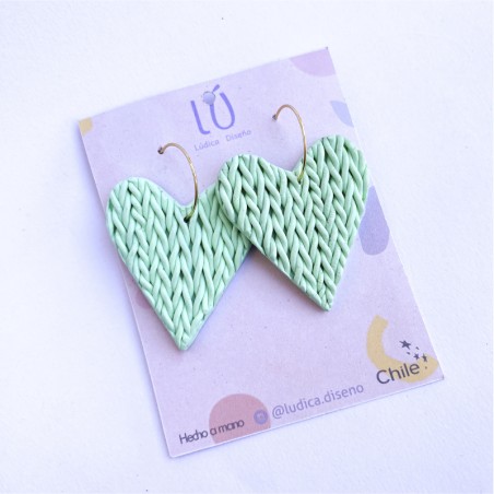 Aros Corazón Tejido Verde Menta G