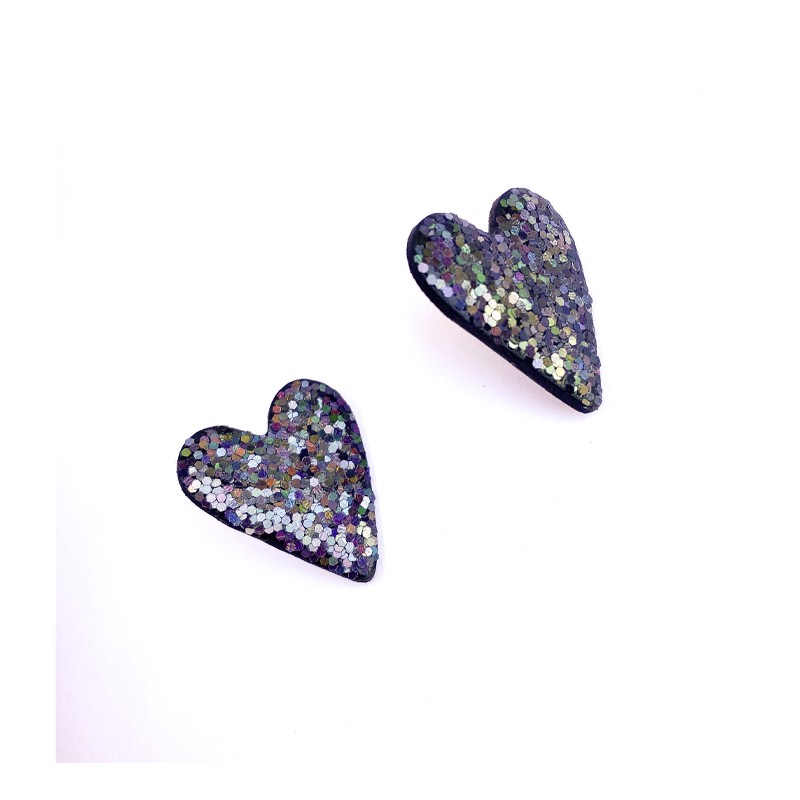 Aros Corazón  Negro Brillos M