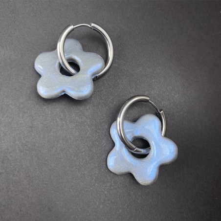 Aros Huggies Flor Plateado Iridiscente