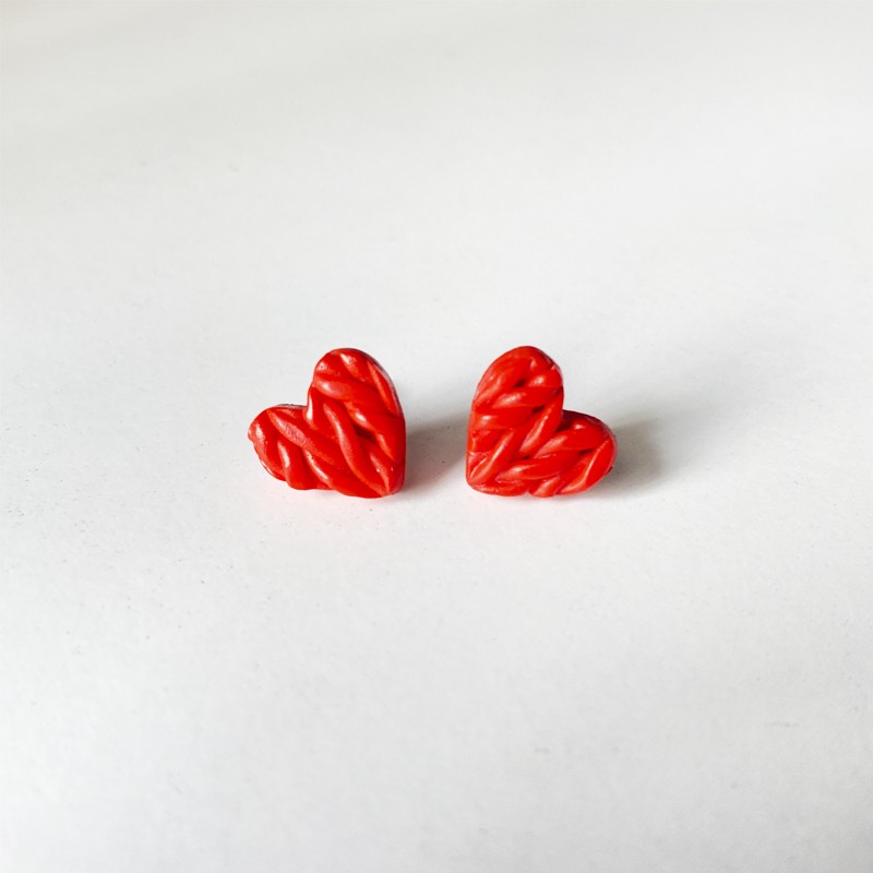 Aros Corazón Tejido Rojo Mini