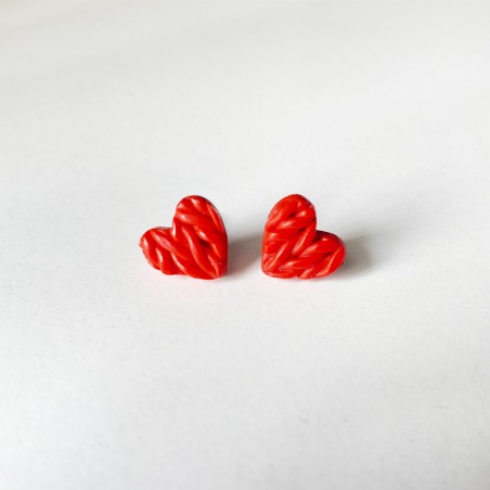 Aros Corazón Tejido Rojo Mini