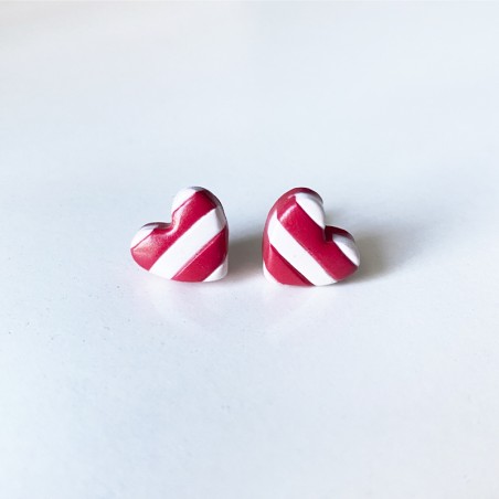 Aros Corazón Líneas Rojo Mini