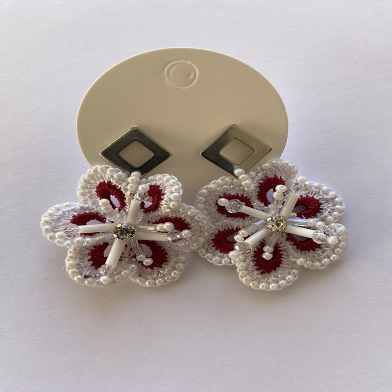 Aros Flor - Blanco/Rojo