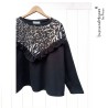 Polerón oversize vuelos Negro Print Franela