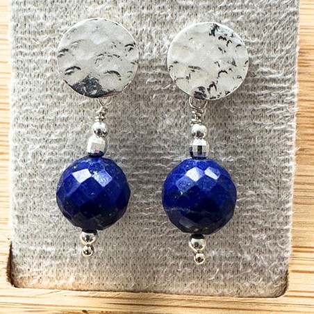 Aros de Plata con piedra Lapislázuli facetada