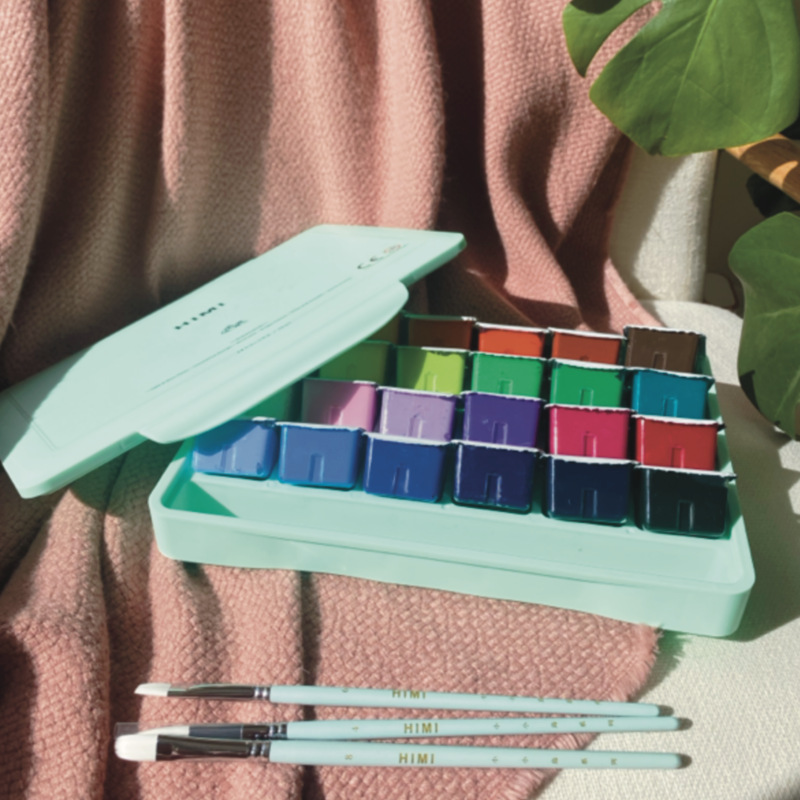 Pinturas Jelly gouache (menta) + pinceles