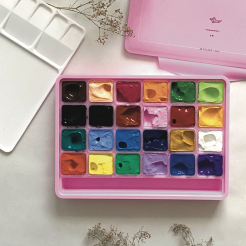 Pinturas Jelly gouache (rosadas) + pinceles