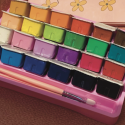 Pinturas Jelly gouache (rosadas) + pinceles