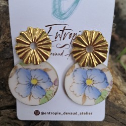 Aros porcelana flor azul