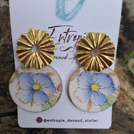 Aros porcelana flor azul