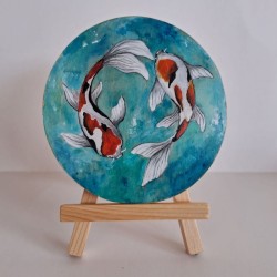 Círculo Peces Koi en Madera