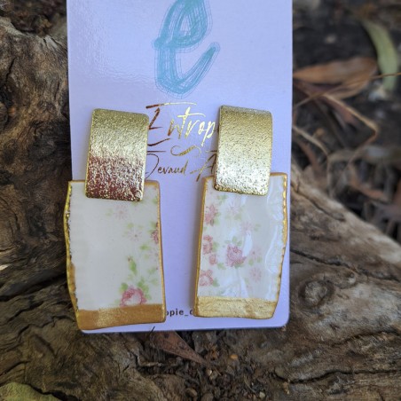 Aros Cerámica flores y bordes dorados