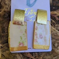 Aros Cerámica flores y bordes dorados