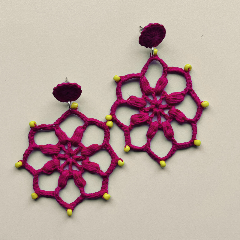 Aros Flor Mostacilla Fucsia