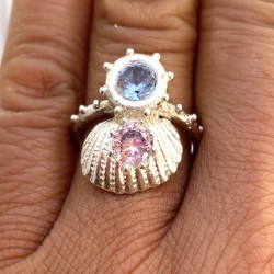 Anillo Plata Brisa del mar Agua Marina y Rosa Francia