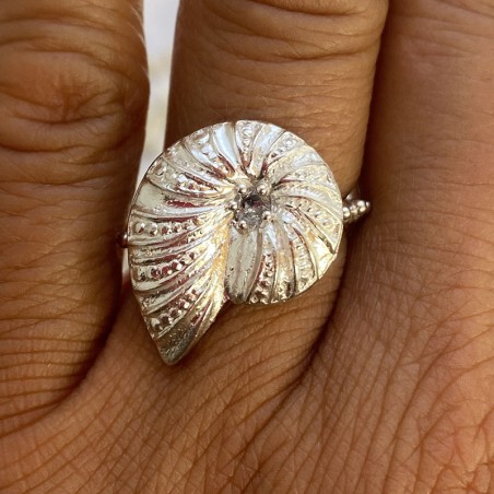 Anillo Plata Amonite Y Agua Marina