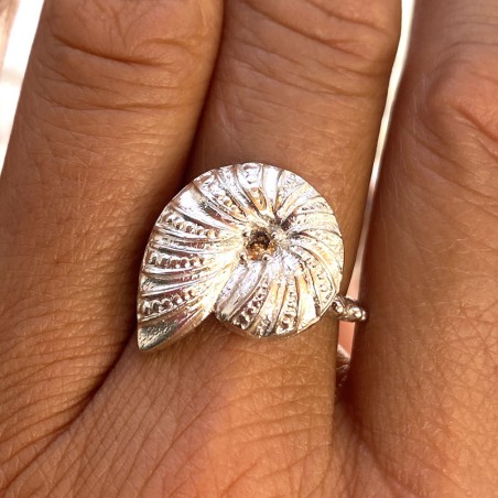 Anillo Plata Amonite Y Cristal Champagne