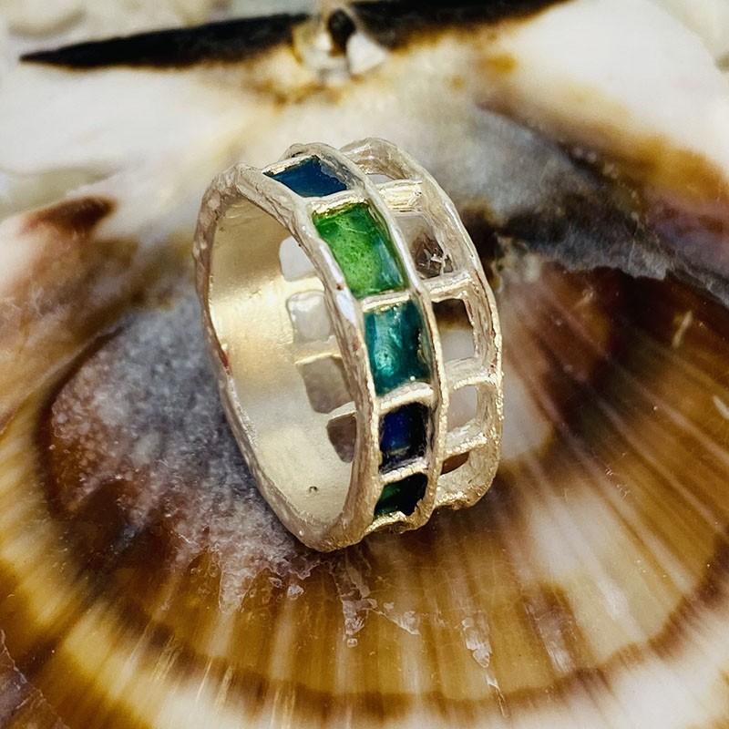 Anillos Plata Reja Esmalte