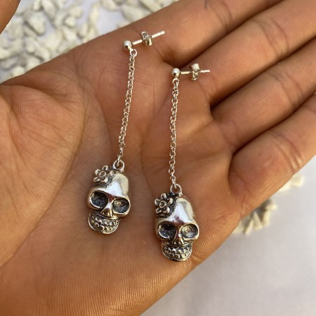Aro Plata Calavera Con Cadena