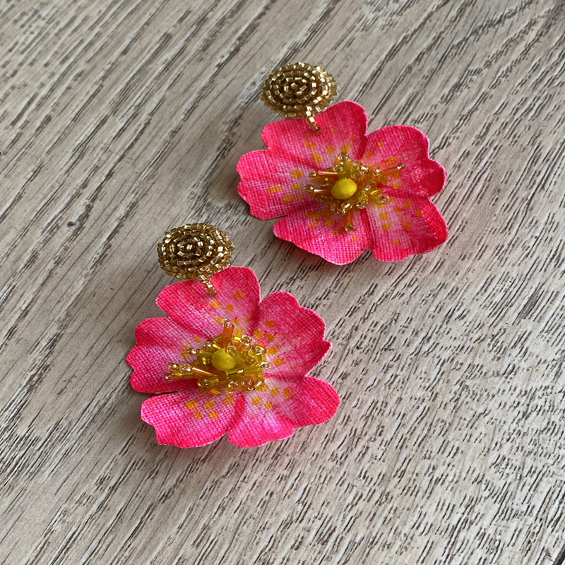 Aros Flor Jazmin / Fucsia - dorado