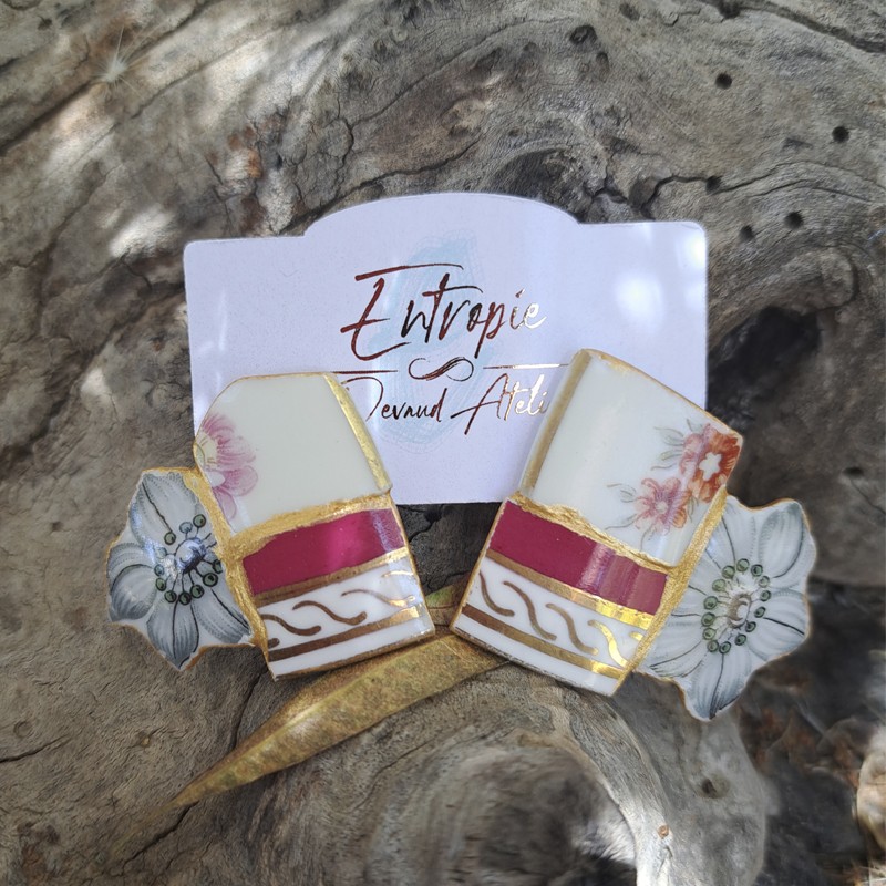 Aros kintsugi con flor