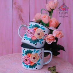 Jarrito enlozado mediano blanco flores