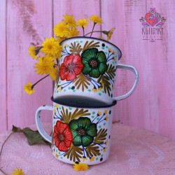 Jarrito enlozado mediano blanco flores