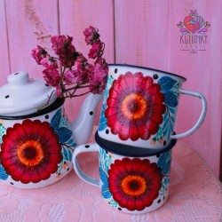 Jarrito enlozado mediano blanco flores