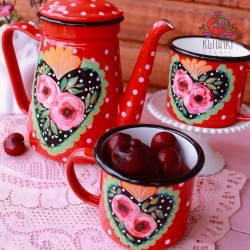 Enlozado peltre mediano rojo corazón