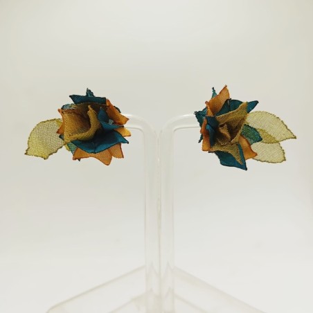 Aros Botón Petróleo Dorado