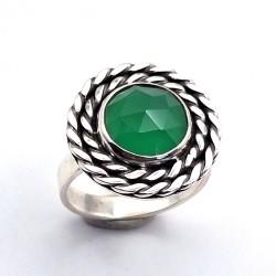 Anillo ónix verde plata trenza