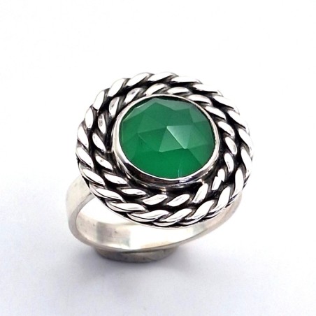 Anillo ónix verde plata trenza