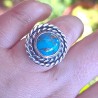 Anillo Turquesa borde trenza plata