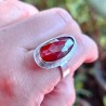 Anillo Granate borde simple plata
