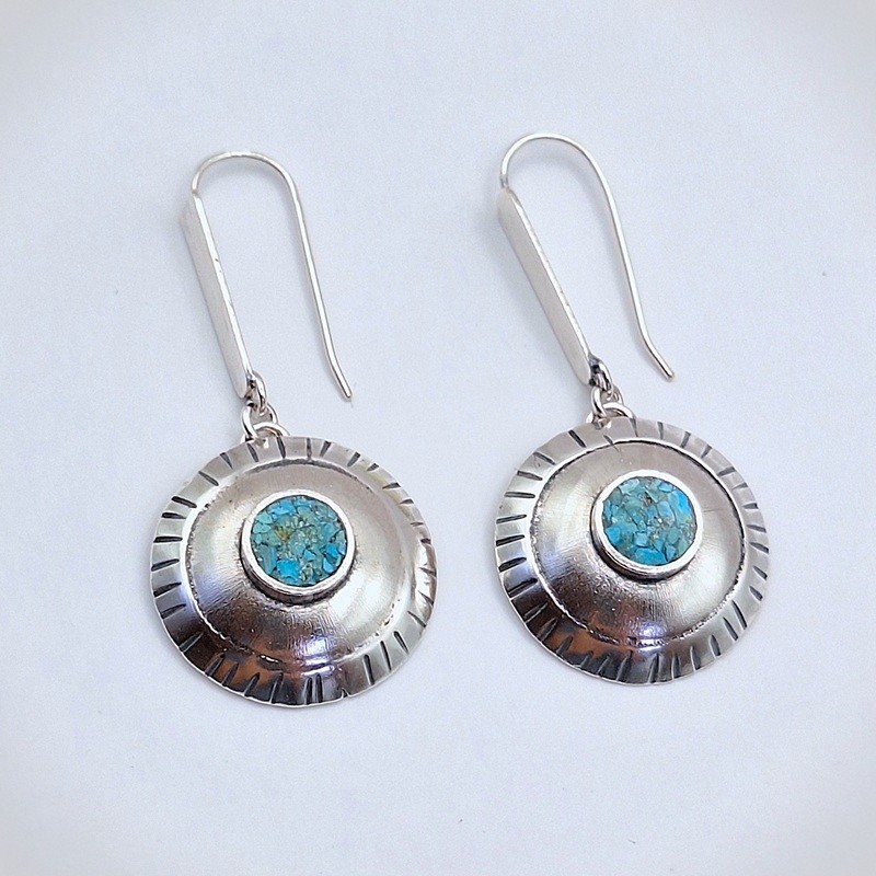 Aros Turquesa círculos cóncavos plata