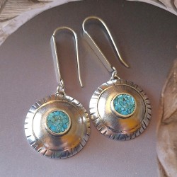 Aros Turquesa círculos cóncavos plata