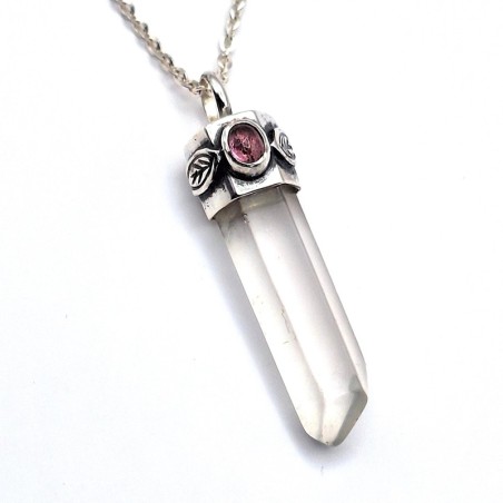 Punta Cuarzo y turmalina colgante plata