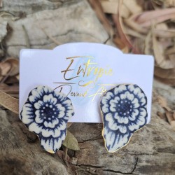 Aros cerámica flor con hoja