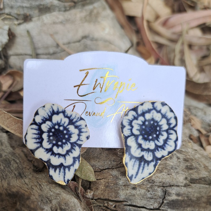 Aros cerámica flor con hoja