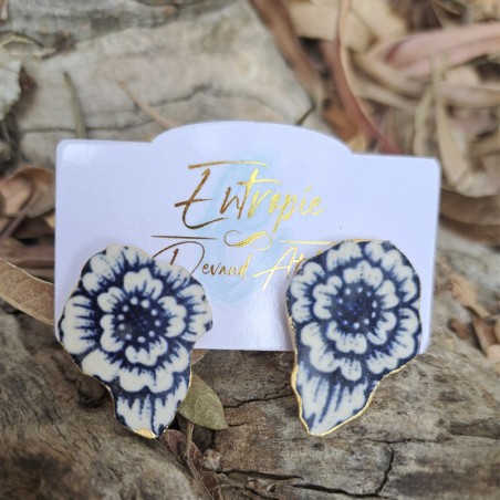 Aros cerámica flor con hoja