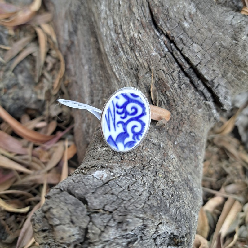 Anillo Ovalado diseño Azul