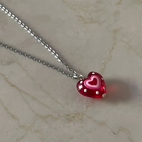 Collar corazón vidrio pintado