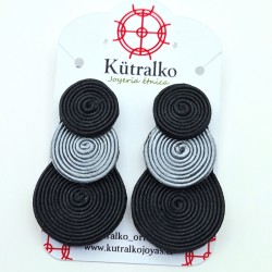 Aros tripe círculo negro y gris soutache