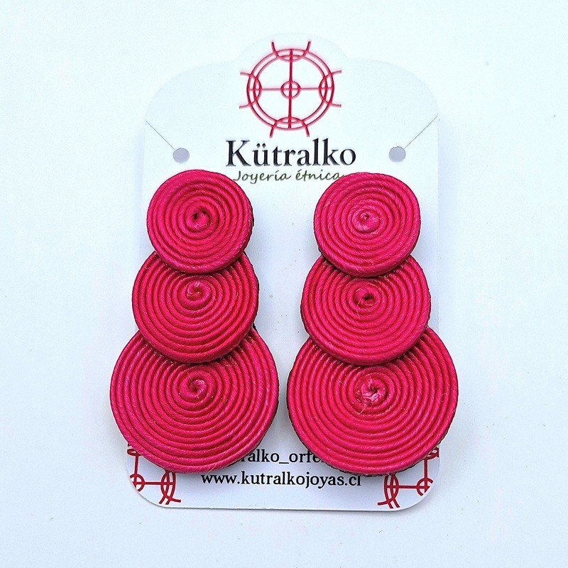 Aros triple círculo fucsia soutache