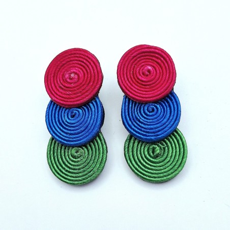 Aros triple círculo fuscia azul verde soutache